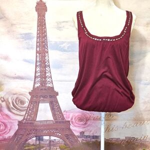 BCBGMAXAZRIA  burgundy sexy back embellished top sz S